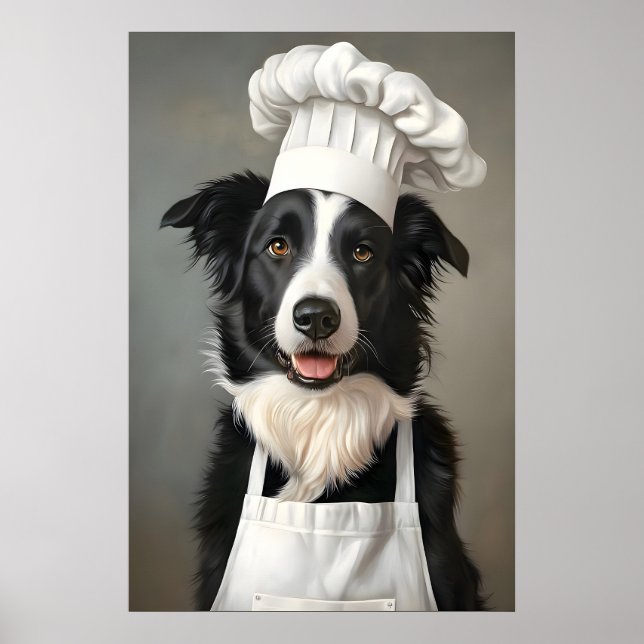 Póster de Border Collie con sombrero de chef, Póst (Frente)