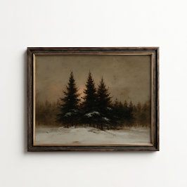 Póster de Bosque de Pinos en el Borde en Invierno