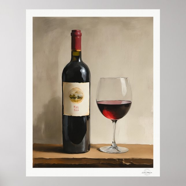 Póster de Botella y Copa de Vino Tinto (Frente)