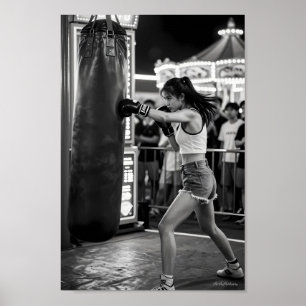 Póster de boxeo sin miedo bajo las luces de la fer