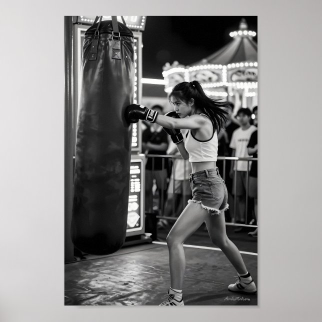 Póster de boxeo sin miedo bajo las luces de la fer (Frente)