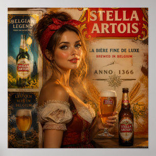 Póster de brillo de taberna de cerveza lager belga