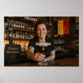 Póster de brindis de taberna belga por la camarera