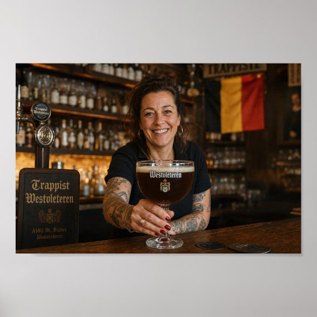 Póster de brindis de taberna belga por la camarera (Frente)