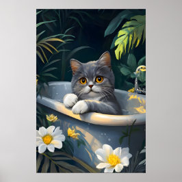 Póster de British Shorthair en bañera, gato divert