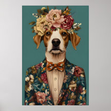 Póster de Brittany Spaniel con traje, Brittany