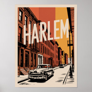 Póster de Brownstone de Coche Antiguo de Harlem