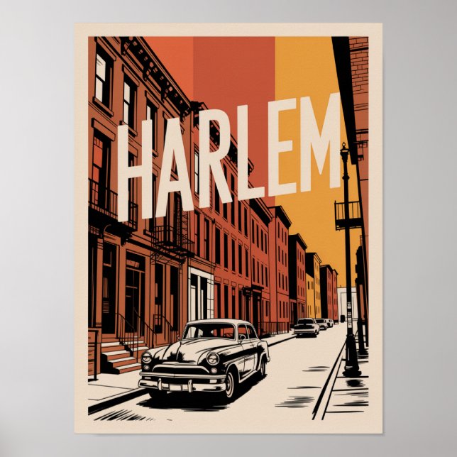 Póster de Brownstone de Coche Antiguo de Harlem (Frente)
