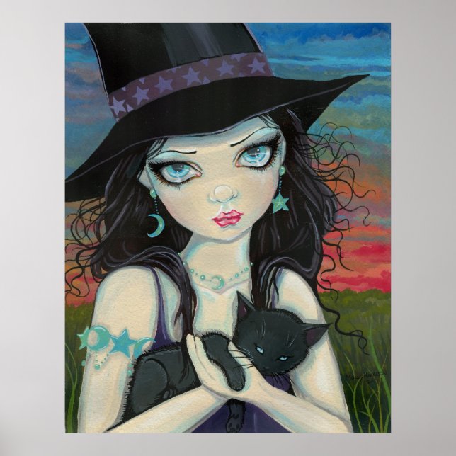 Póster de Bruja y Gato Peekaboo (Frente)
