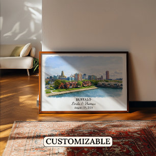 Póster de Búfalo Nueva York, Acuarela, Personaliza