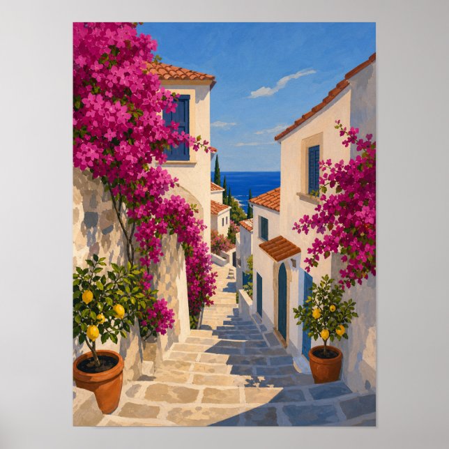 Póster de buganvilla escalera al mar (Frente)