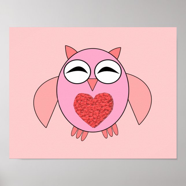 Póster de búho con corazón de amor rosa (Frente)