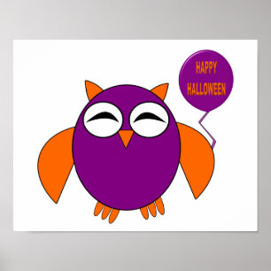 Póster de búho de fiesta de Halloween feliz