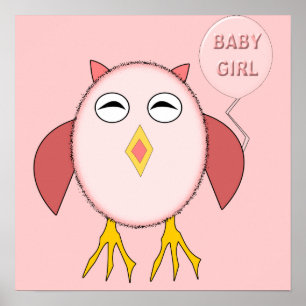 Póster de búho lindo de bebé niña rosa