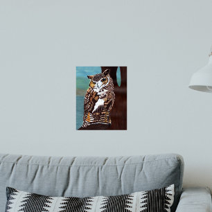 Póster de búho marrón y blanco