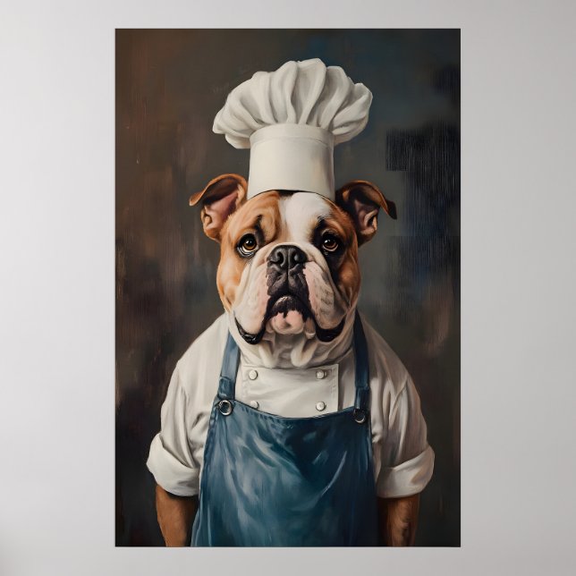 Póster de Bulldog con Sombrero de Chef, Póster de  (Frente)