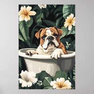 Póster de Bulldog en Bañera, Póster Divertido de P