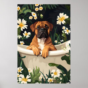 Póster de Bullmastiff en bañera, Póster divertido 