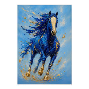 Póster de caballo dorado azul real