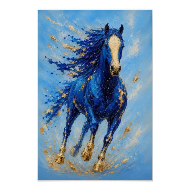 Póster de caballo dorado azul real (Anverso)