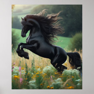 Póster de caballo negro en la pared
