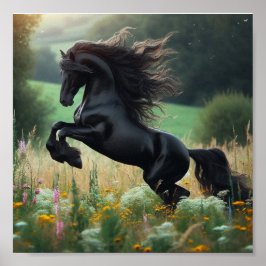 Póster de caballo negro en la pared