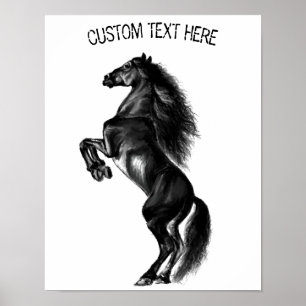 Póster de caballo salvaje negro vertical con tu te