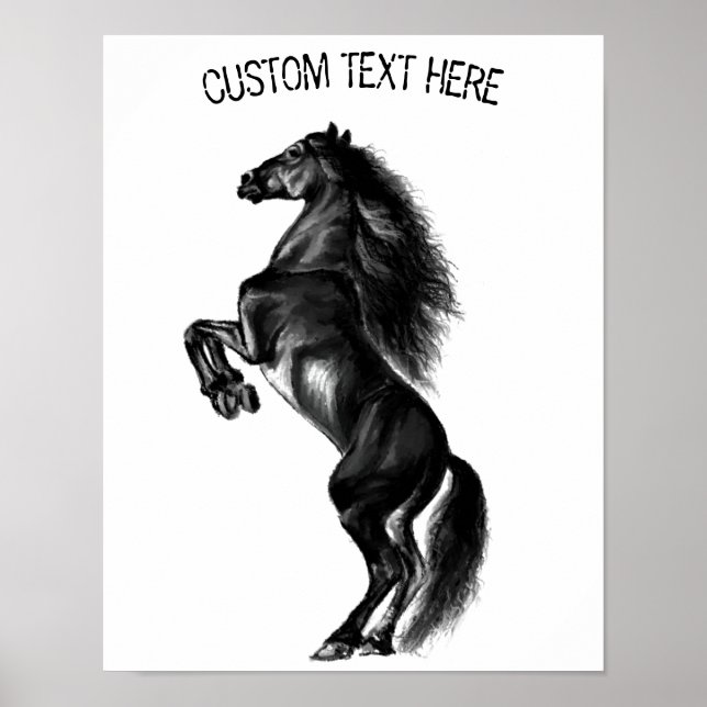 Póster de caballo salvaje negro vertical con tu te (Frente)