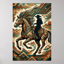 Póster de caballo y jinete Art Deco - Geométrico o