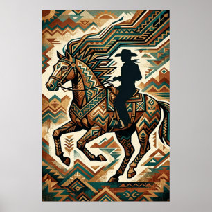Póster de caballo y jinete Art Deco - Geométrico o