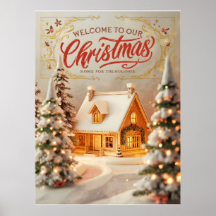 Póster de cabaña acogedora de Navidad