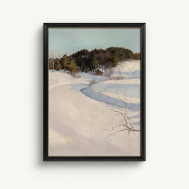Póster de cabaña nórdica de invierno río