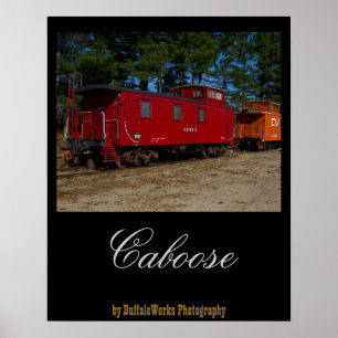 Póster de caboose rojo y naranja