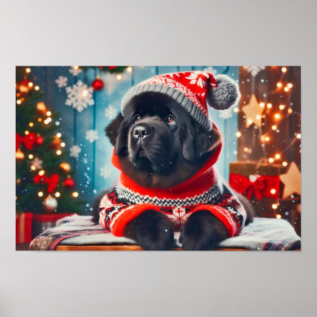 Póster de cachorro Newfie de vacaciones (Frente)