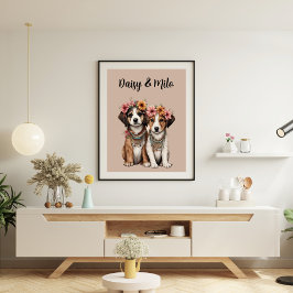 Póster de Cachorros Boho con Flores