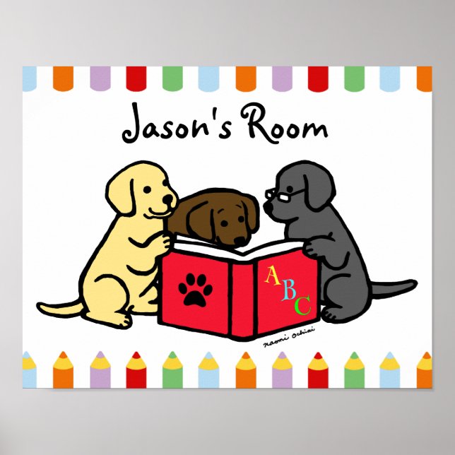 Póster de Cachorros de Labrador Leyendo para Guard (Frente)