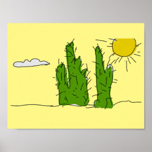 Póster de Cactus Doodle Verde Afortunado