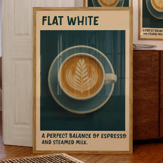 Poster de café blanco plano retro arte latte