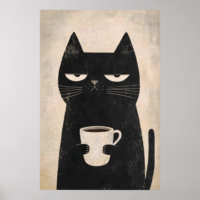 Póster de café de Grumpy Cat, arte negro minimalis (Frente)