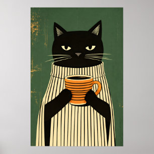 Póster de Café Gato Negro, Arte de Pared de Gato M
