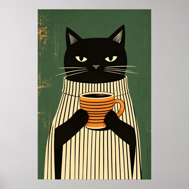 Póster de Café Gato Negro, Arte de Pared de Gato M (Frente)
