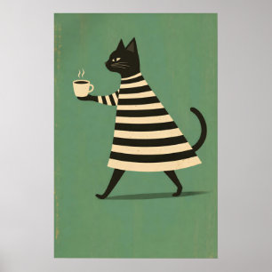 Póster de Café Gato Negro, Gato Minimalista