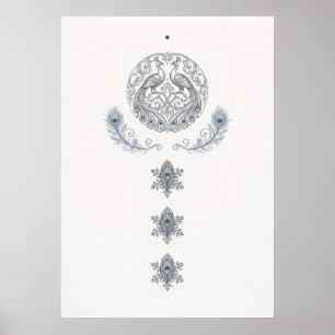 Póster de caída de pluma de pavo real plateado min