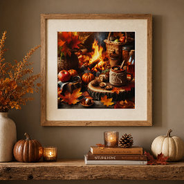 Póster de calabazas y hoguera de la temporada de o