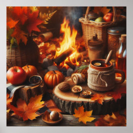 Póster de calabazas y hoguera de la temporada de o