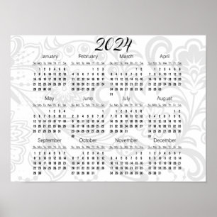Póster de calendario 2024 con diseño floral elegan
