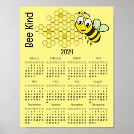 Póster de calendario 2024 de abeja y panal de miel