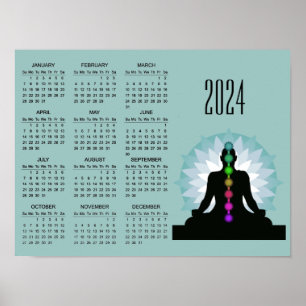 Póster de calendario 2024 de diseño de yoga de los
