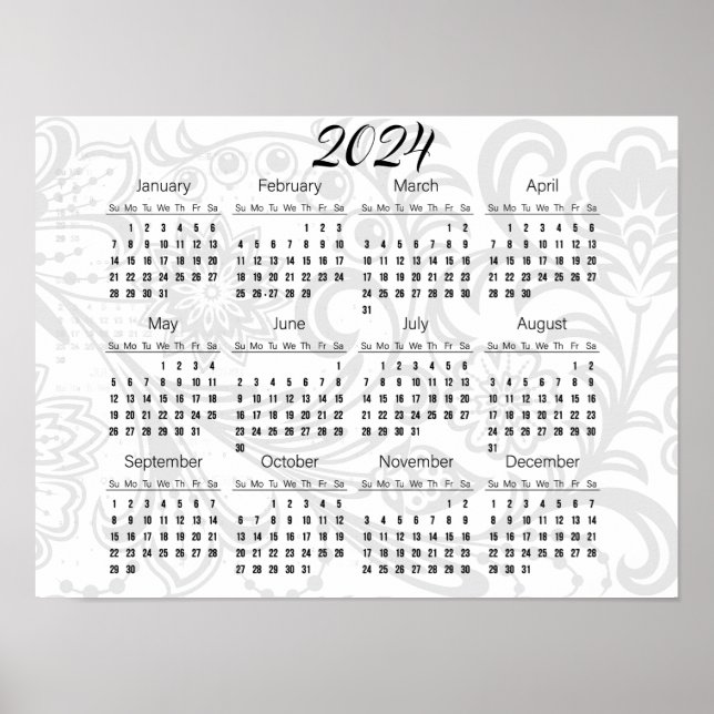 Póster de calendario 2024 de diseño floral elegant (Frente)