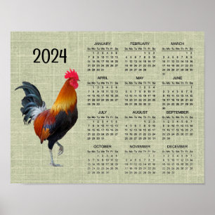 Póster de calendario 2024 del gallo pavoneándose c